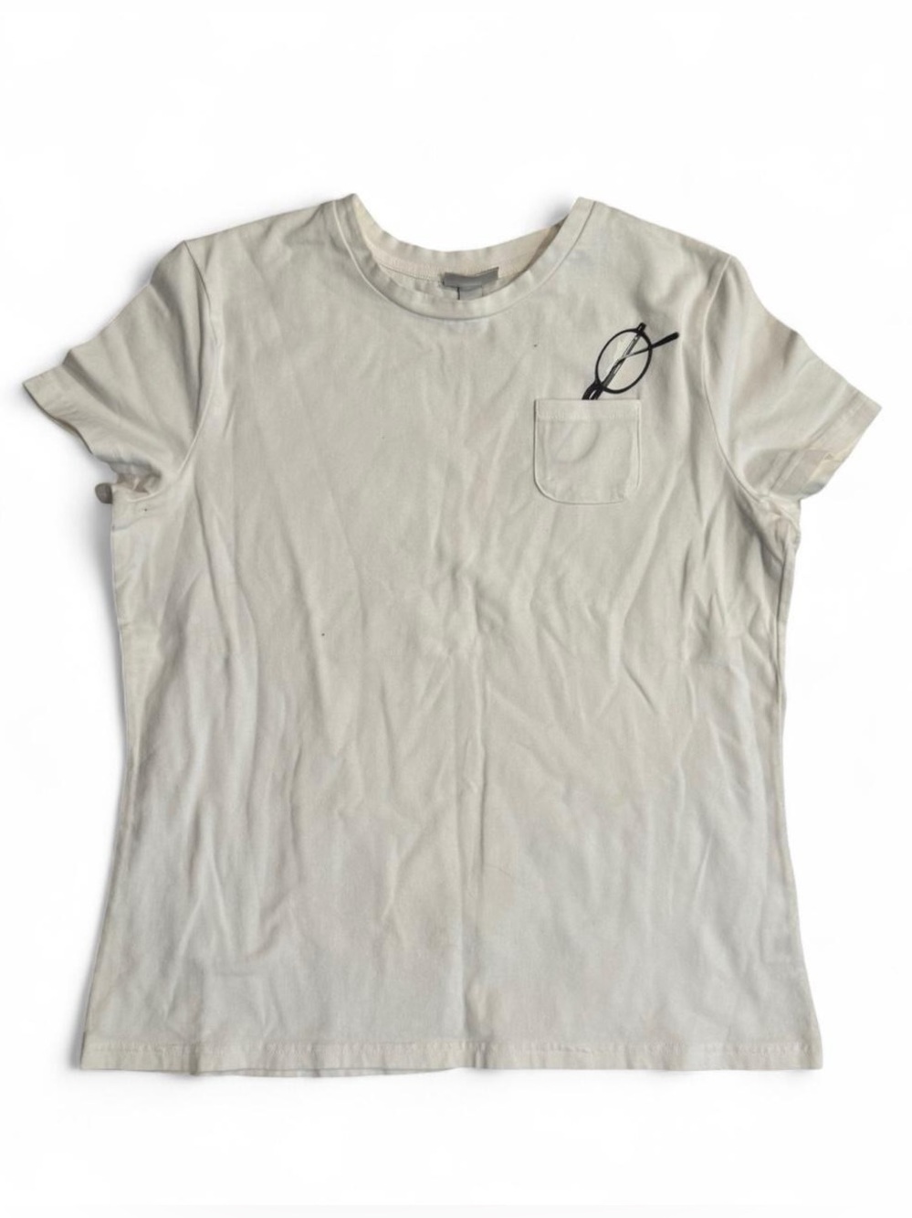 Isaac Mizrahi Cream Short Sleeve Pocket Tee with Black Logo